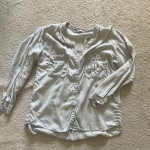Zara light grey button-up pocket front blouse